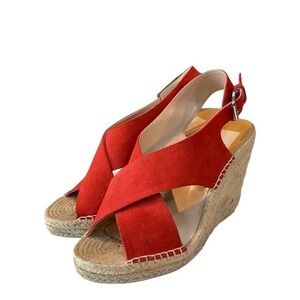 Dolce Vita Sovay Coral Suede Wedge Espadrille Sandals Sz 9.5